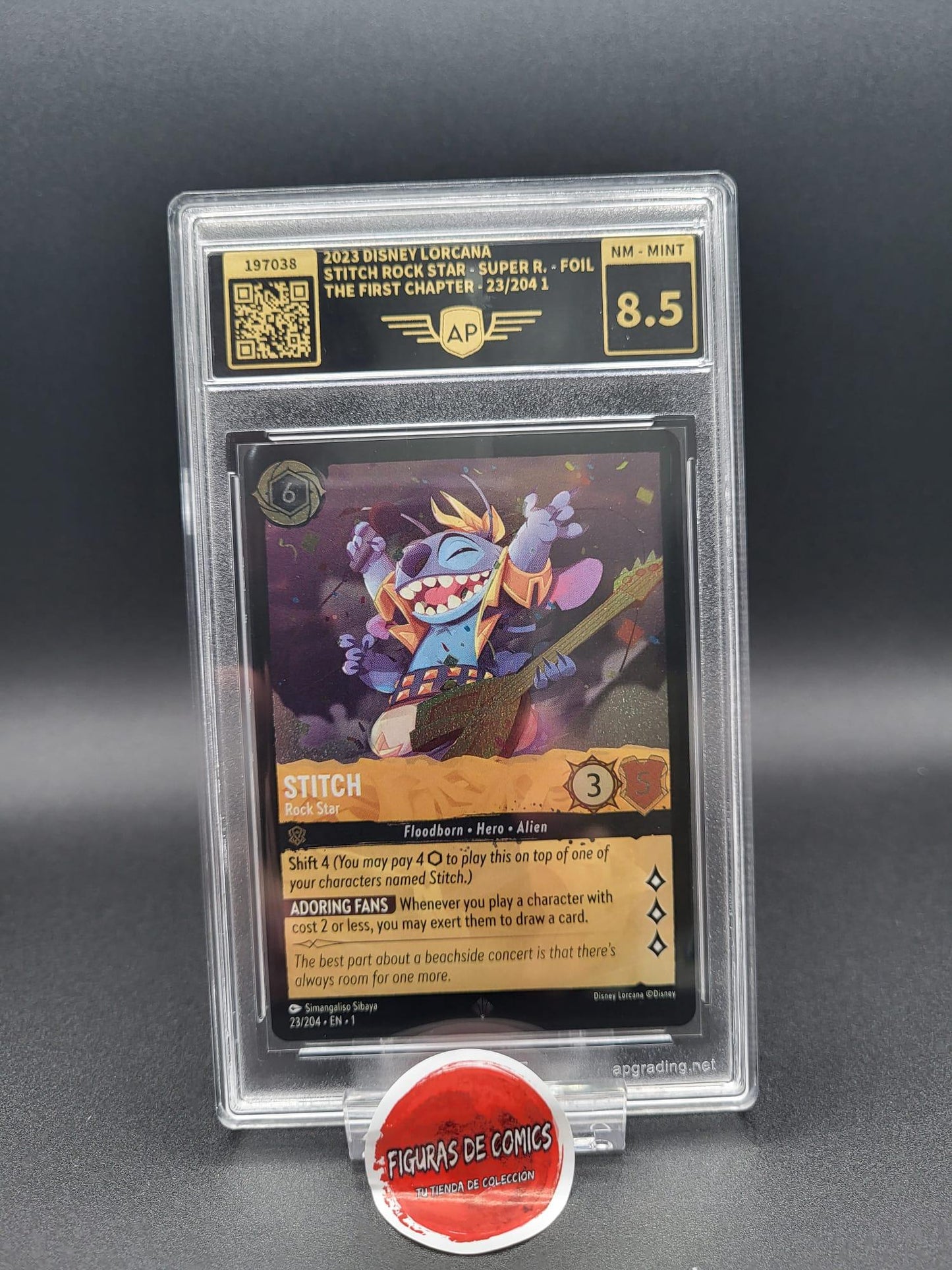 Disney Lorcana TCG Carta Gradeada 2023 Stitch Rock Star - Super R. - Foil - The First Chapter - 23/204 1 AP 8.5 NM MINT INGLÉS