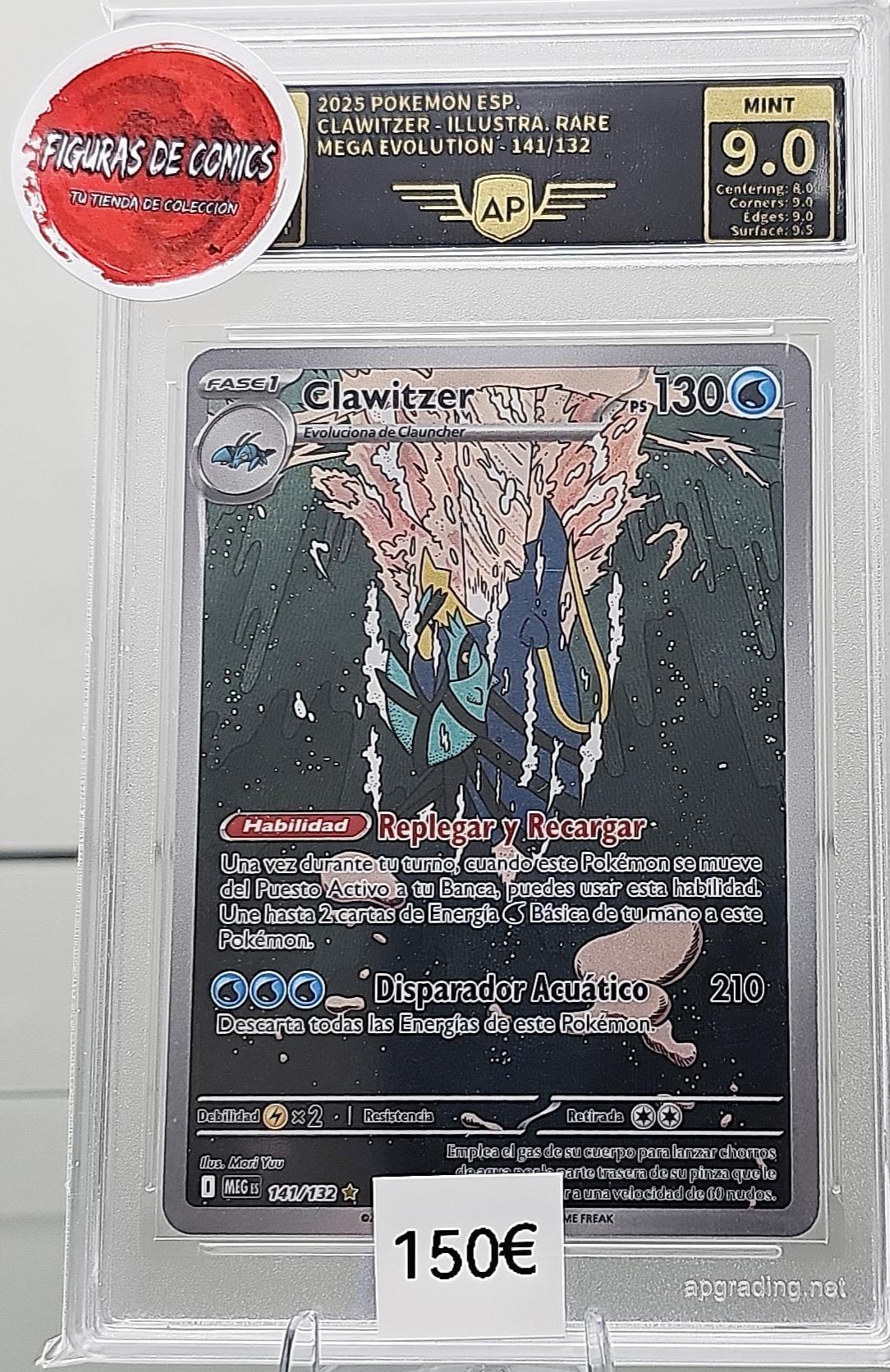 Pokémon TCG Carta Gradeada 2025 CLAWITZER - ILLUSTRA. RARE MEGA EVOLUTION - 141/132 AP MINT 9 ESPAÑOL