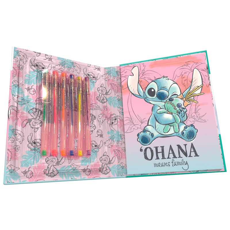 Blister cuaderno actividades + 6 boligrafos gel Stitch Disney - imagen 2