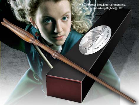 Replica the noble collection harry potter varita de luna lovegood caja decorada & placa identificativa