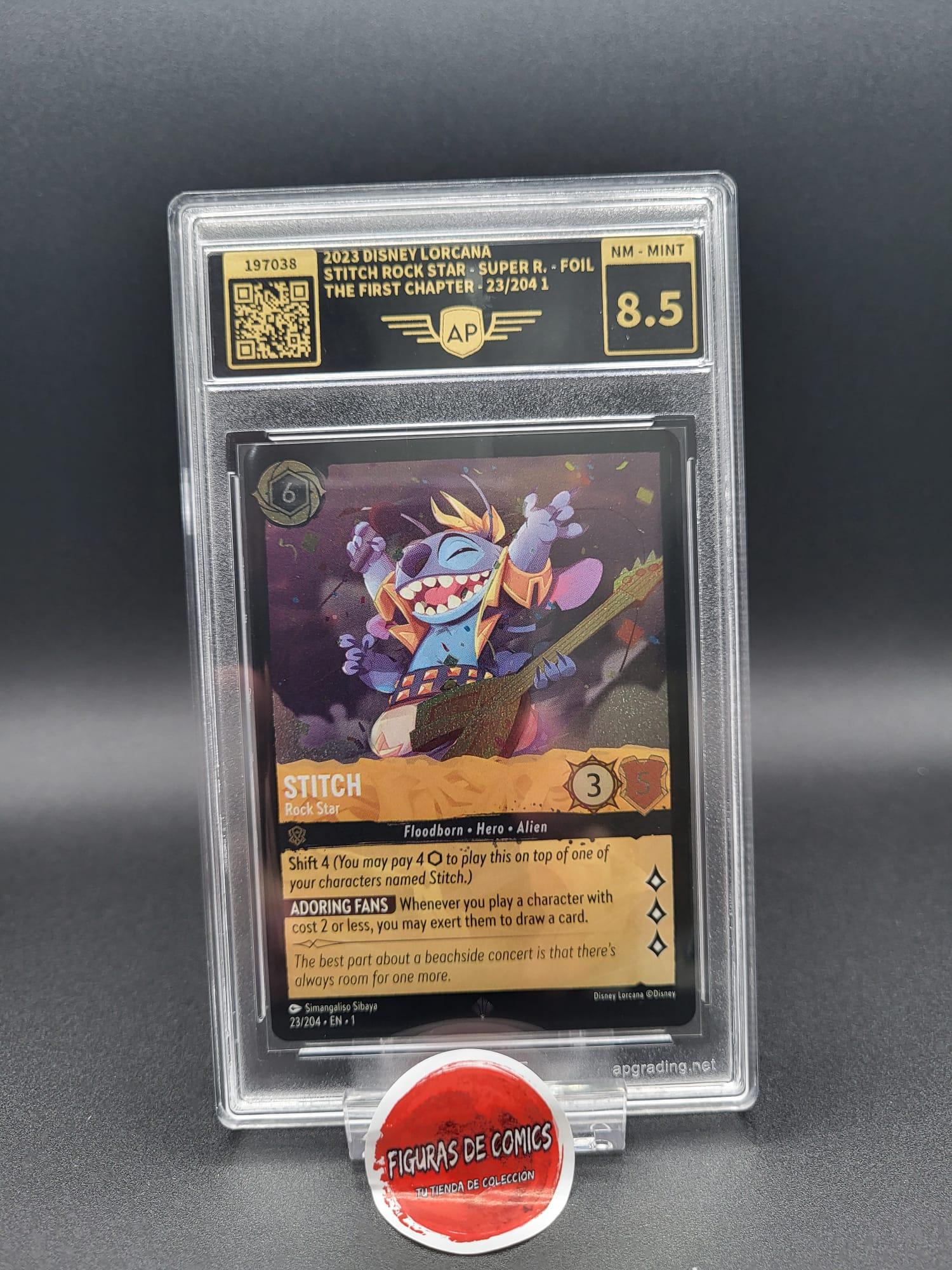 Disney Lorcana TCG Carta Gradeada 2023 Stitch Rock Star - Super R. - Foil - The First Chapter - 23/204 1 AP 8.5 NM MINT INGLÉS