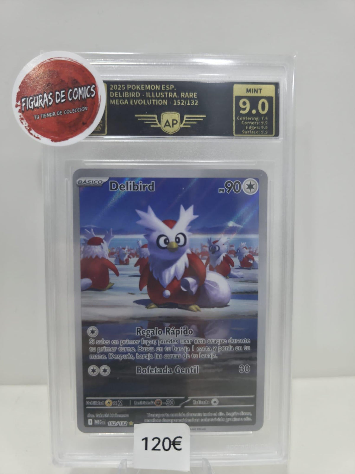 Pokemon TCG Carta Gradeada 2025 DELIBIRD - ILLUSTRA. RARE MEGA EVOLUTION 152/132 AP MINT 9.0 ESPAÑOL