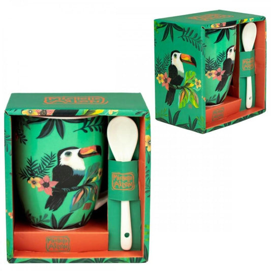 Taza de cerámica con cuchara enesco tucán