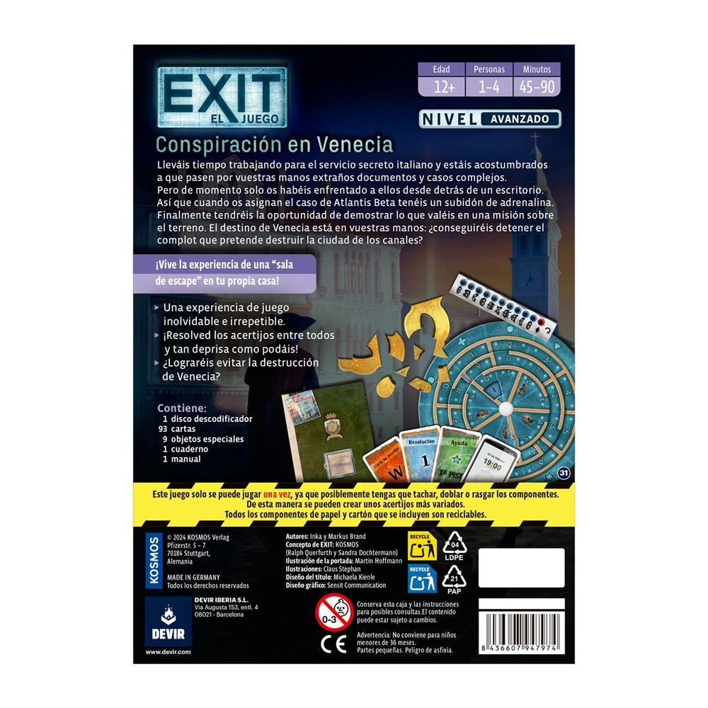 Juego de mesa exit: conspiración en venecia
