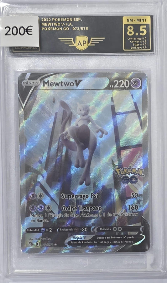 Pokémon TCG Carta Gradeada 2022 Mewtwo V Full Art Pokémon Go AP NM - MINT 8.5 Español