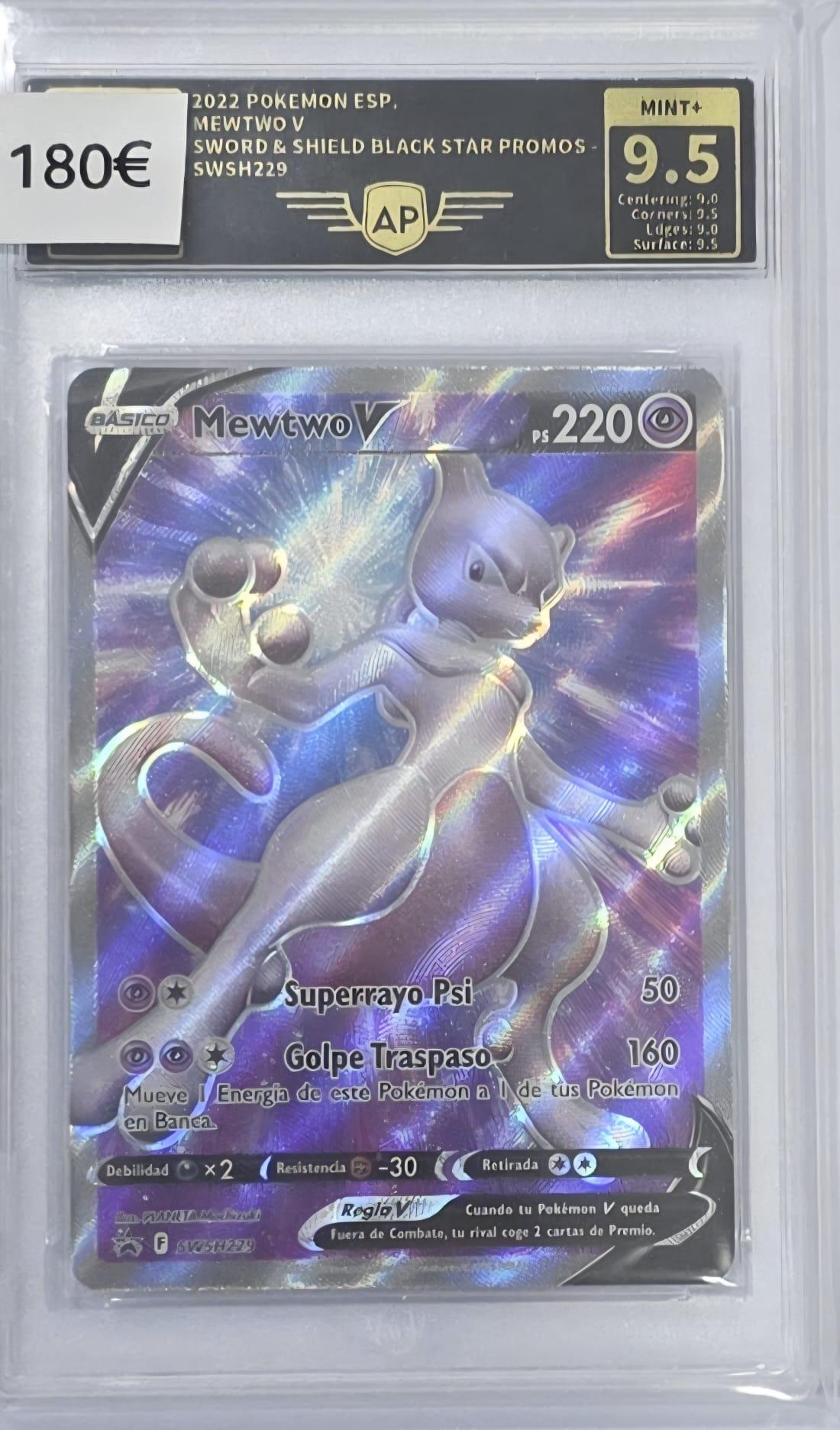 Pokemon TCG Carta Gradeada 2022 MEWTWO V SWORD & SHIELD BLACK STAR PROMOS - SWSH229 AP MINT+ 9.5 ESPAÑOL