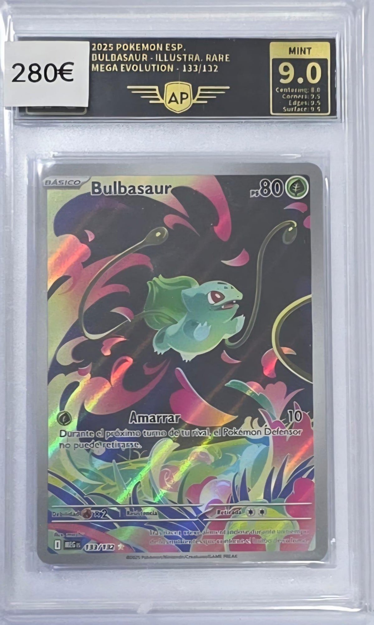 Pokemon TCG Carta Gradeada 2025 BULBASUR - ILLUSTRA. RARE MEGA EVOLUCION - 133/132 AP 9.0 MINT ESPAÑOL