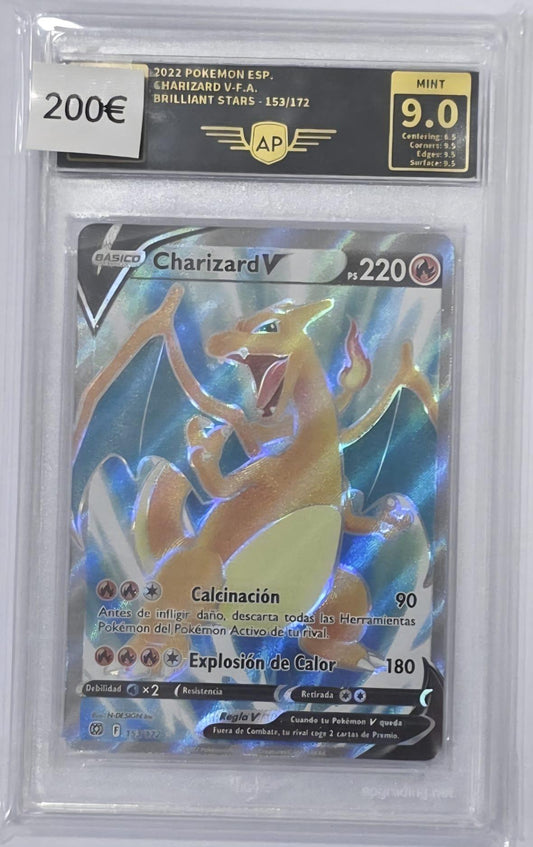 Pokémon TCG Carta Gradeada 2022 Charizard V Full Art Brilliant Stars AP MINT 9.0