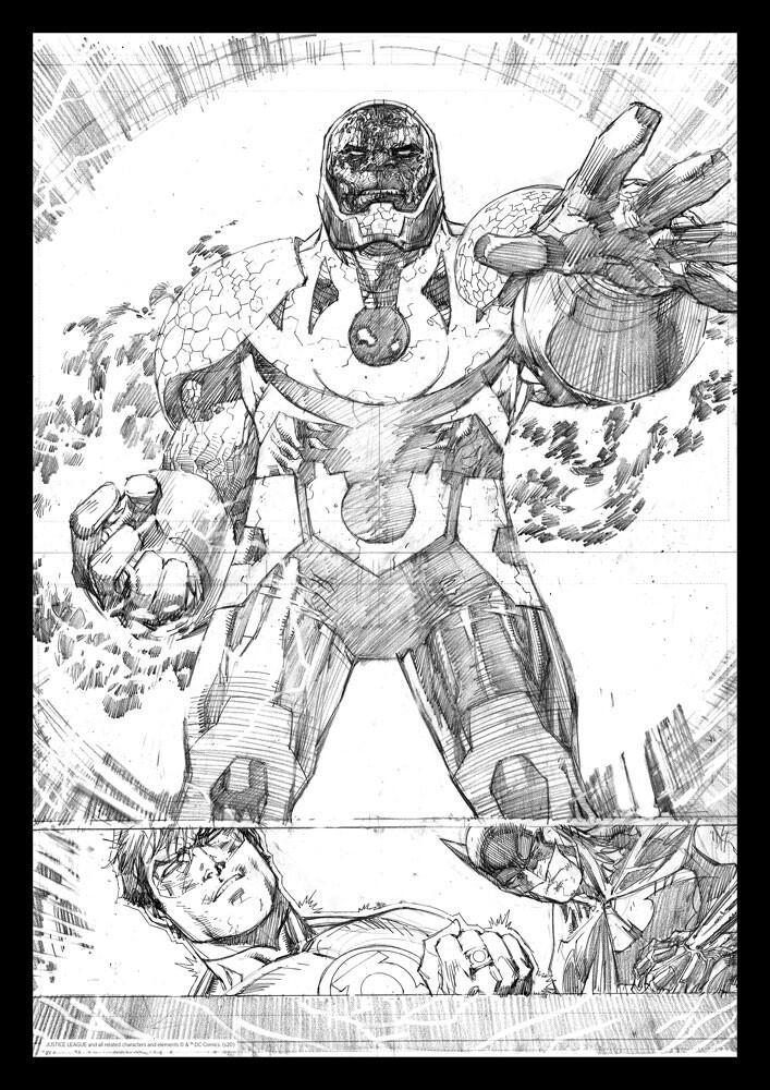 DC Comics Original Darkseid/Linterna Verde/Batman Comic Book Art Print 42 × 30 cm, Numerada 19/1934 Con Marco