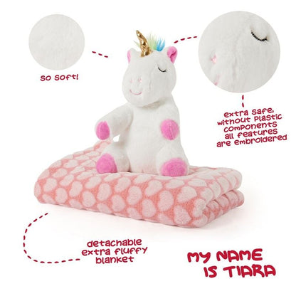 Peluche + Manta suave Unicornio Tiara 22cm