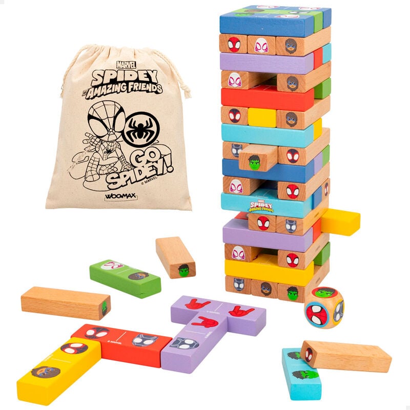 Juego Torre Bloques + Domino madera Spidey Marvel - imagen 2