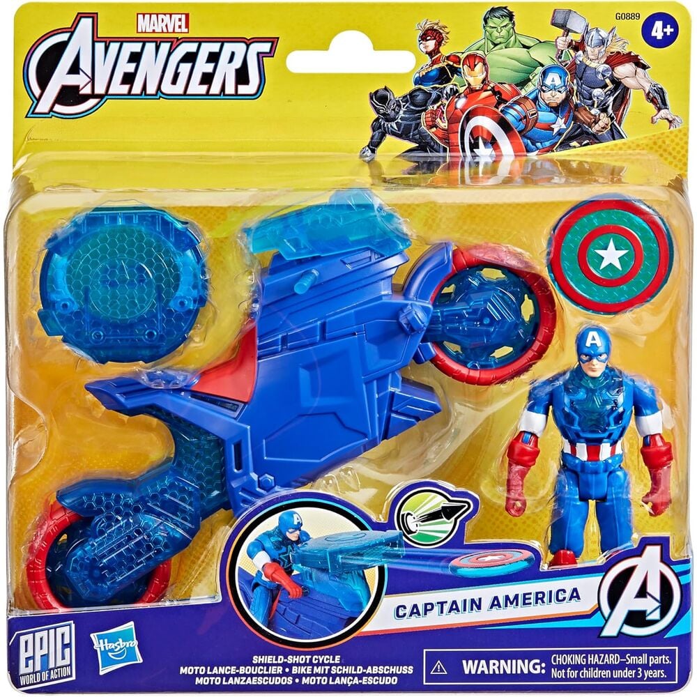 Moto Lanzaescudos + figura Capitan America Los Vengadores Avengers Marvel