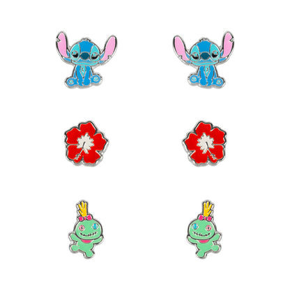 Set 3 Pares de pendientes Stitch Disney plata