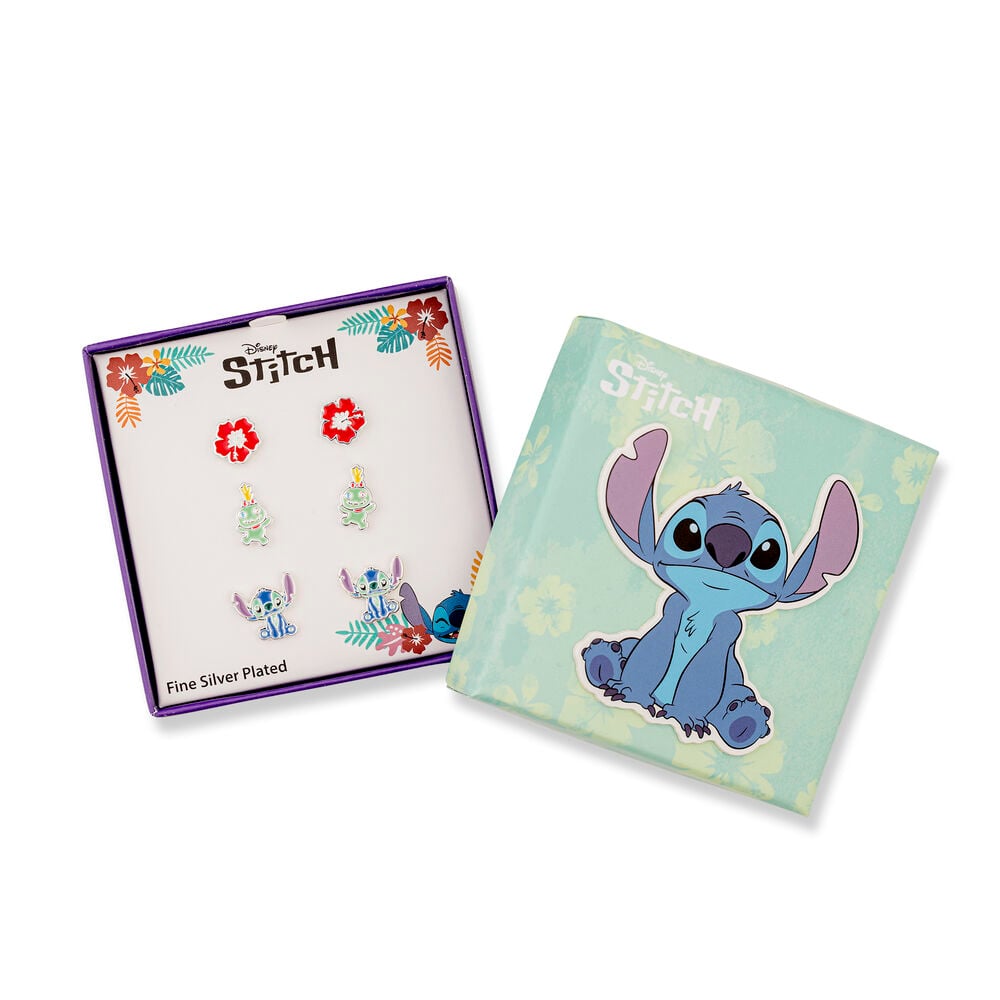 Set 3 Pares de pendientes Stitch Disney plata - imagen 2