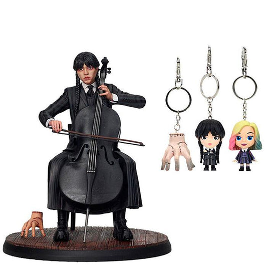FIGURA SD TOYS WEDNESDAY MIÉRCOLES VIOLONCHELO 15 cm + llavero Wednesday