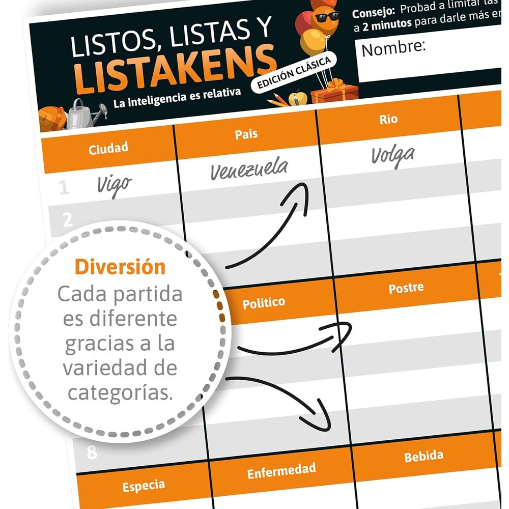 Juego mesa Listos Listas y Listakens español