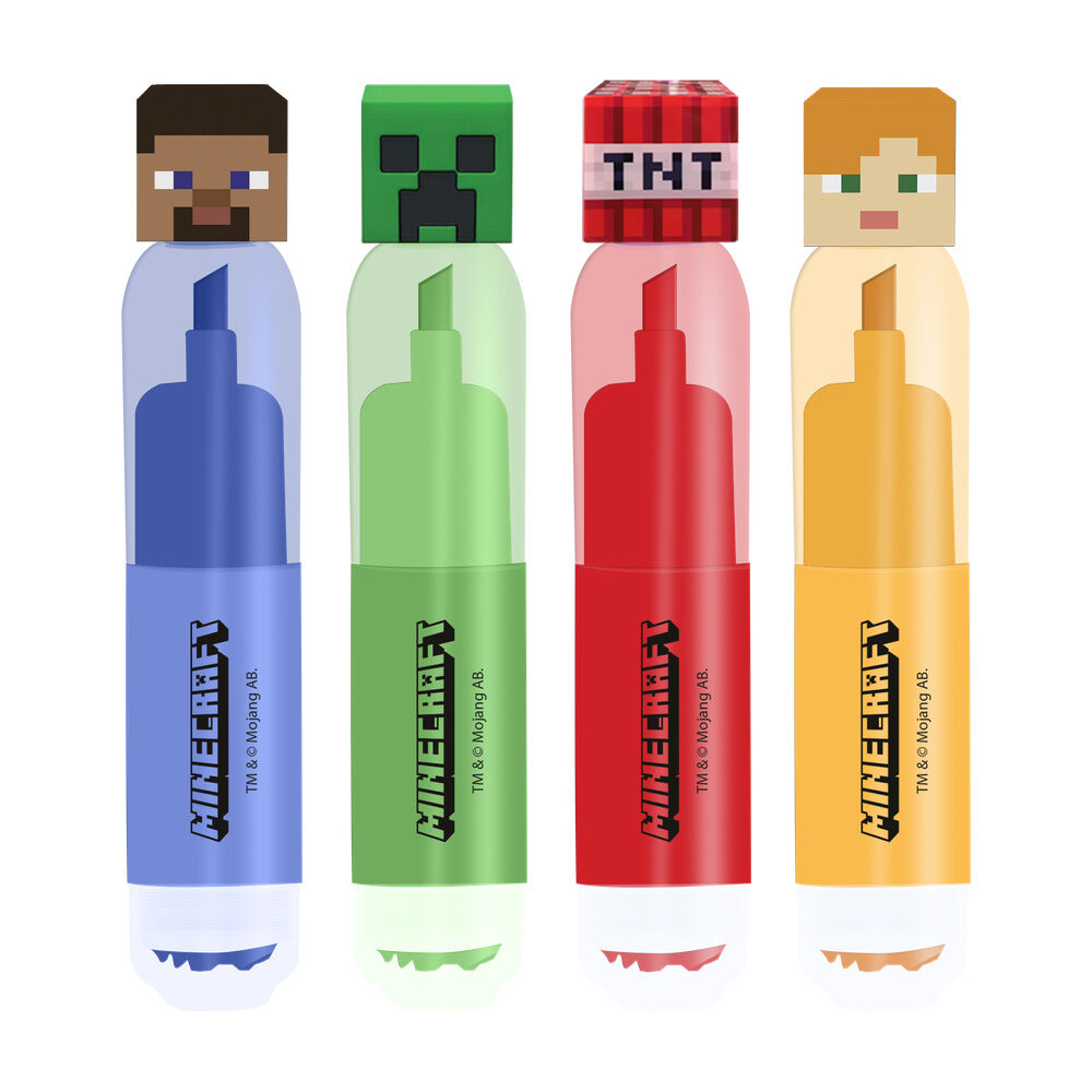 Blister 4 subrayadores con sello Minecraft
