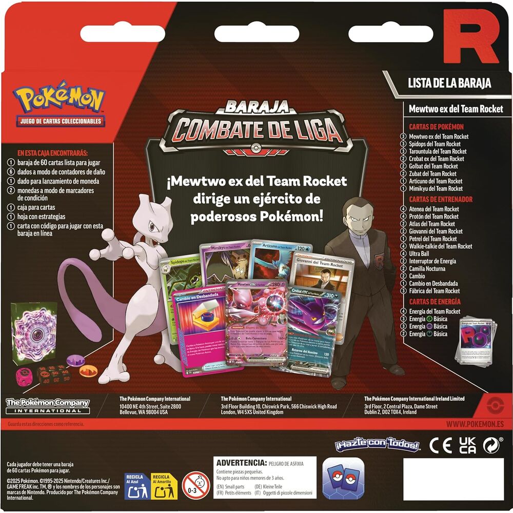 Latino Blister cartas League Battle Deck Team Rockets Mewtwo Ex Pokemon