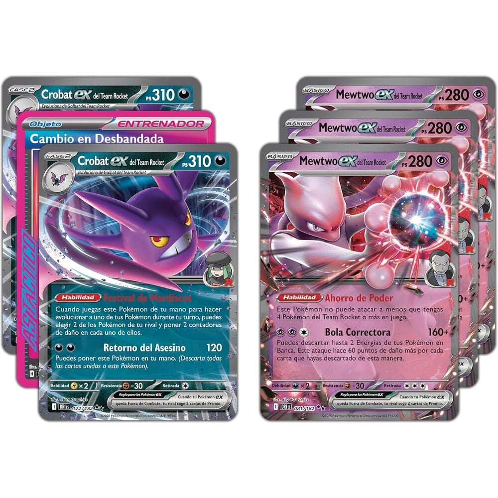 Blister cartas League Battle Deck Team Rockets Mewtwo Ex Pokemon Latino - imagen 4