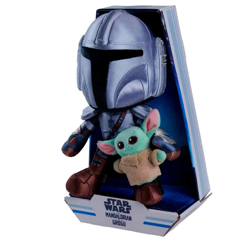 Peluche Star Wars Mandalorian con Mini Grogu 25 cm