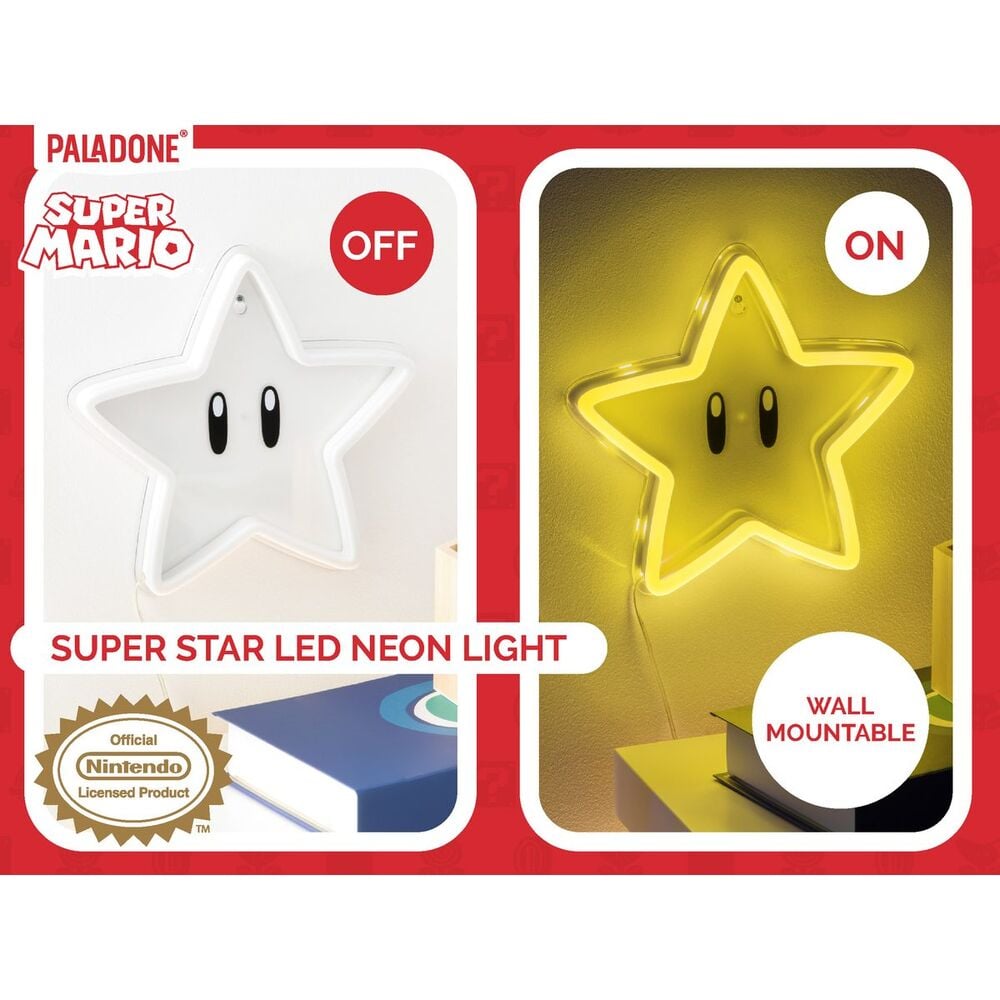Lampara neon pared Super Estrella Super Mario Bros